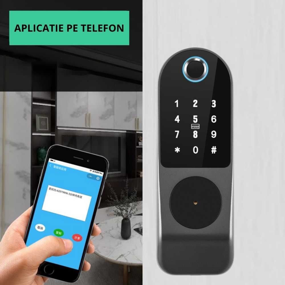 Incuietoare smart, deblocare amprenta, parola, card, bluetooth, cheie