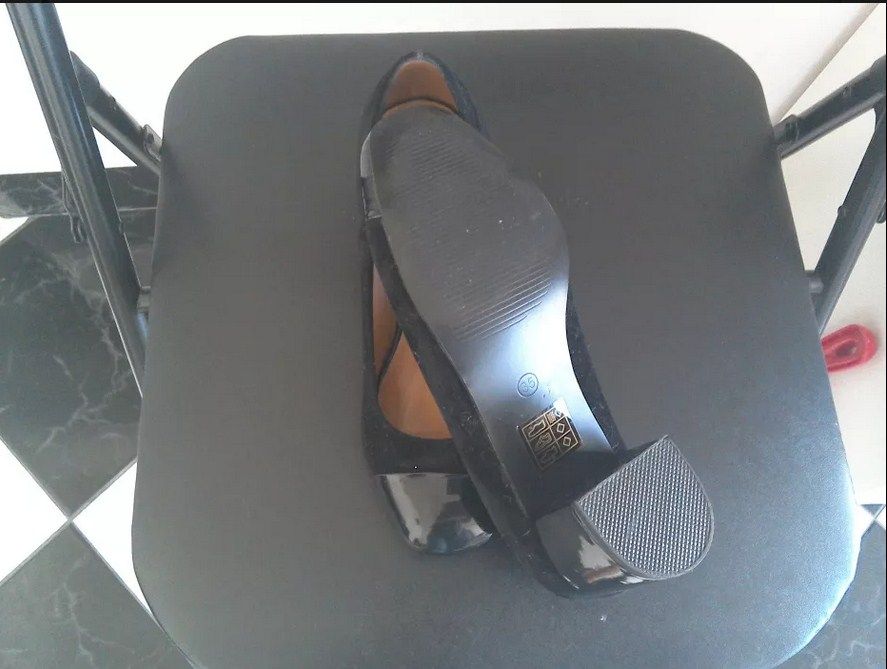 Pantofi negri de piele întoarsă ecologică, toc comod - mărimea 35