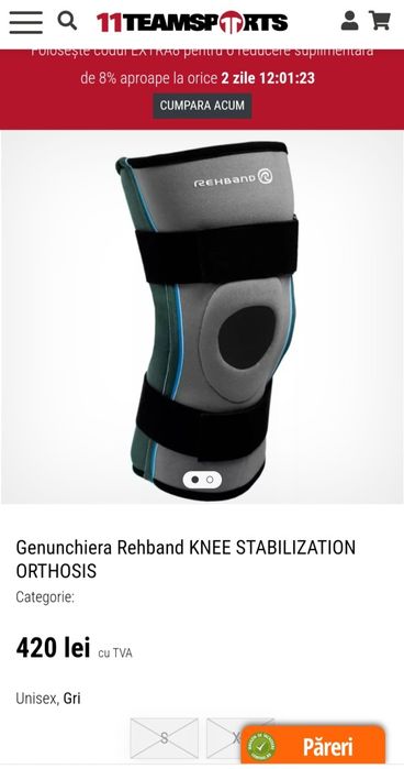 Genunchiera unisex, orteza fixă Rehband KNEE STABILIZATION ORTHOSIS XS