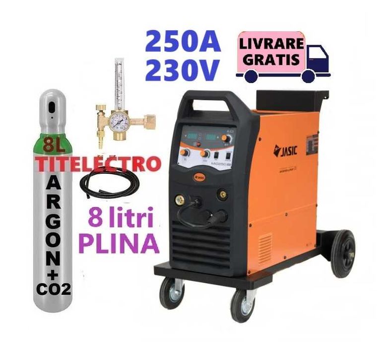 Aparat sudura cu sarma MIG 250 JASIC + tub 8L corgon PLIN + reductor