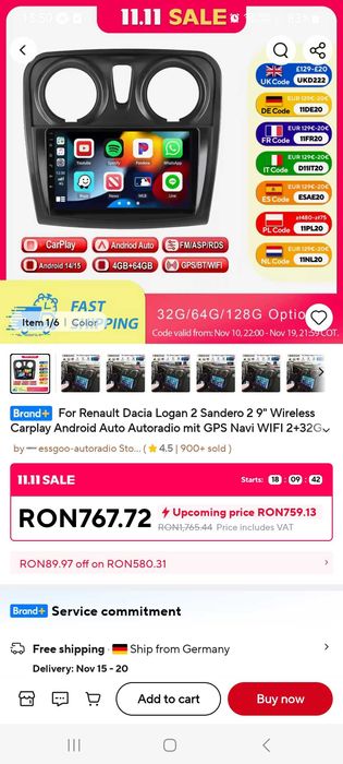 Navigatie Dacia Logan 2 2012 2019, Dokker, sandero DSP, 2 gb RAM,32 gb