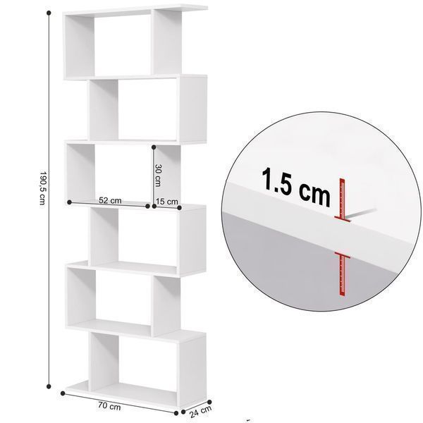 Библиотечен рафт с 6 полици 70 x 24 x 190,5 см бял