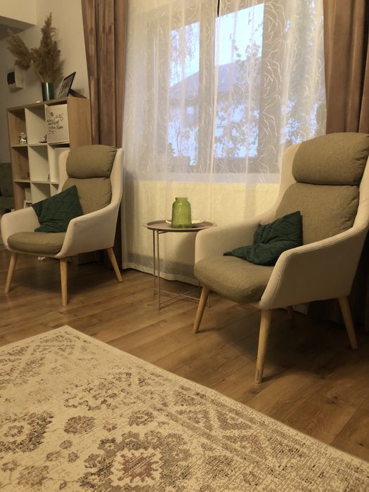 Fotoliu bej/maro/ lemn stejar