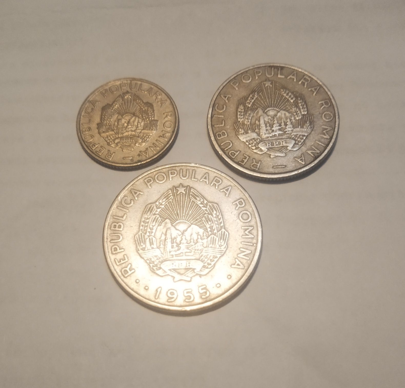 Monede 10 bani 1955; 25 bani 1955; 50 bani 1955 RPR