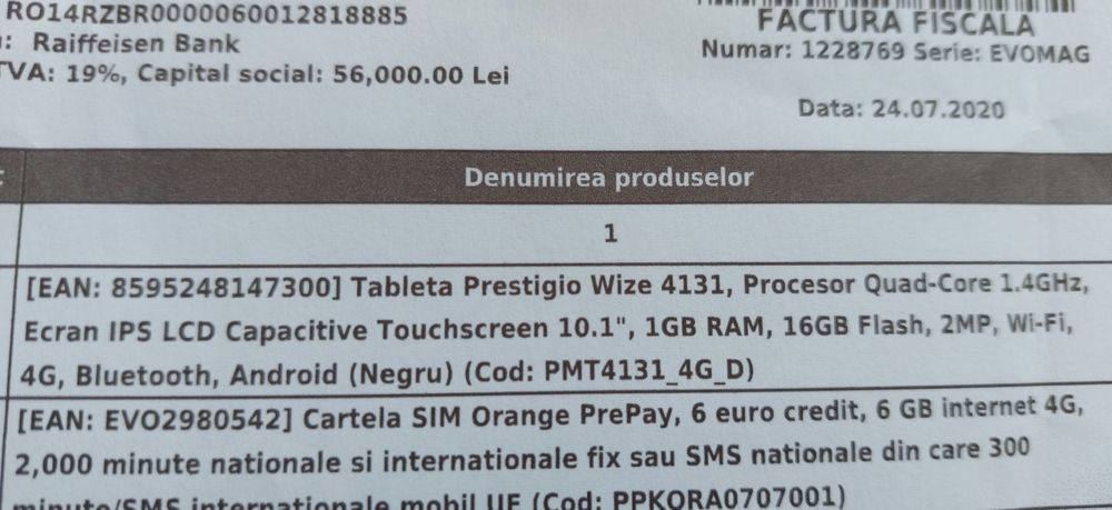 Tableta Ptestige Wize 4131 4G foarte puțin folosita stare perfecta