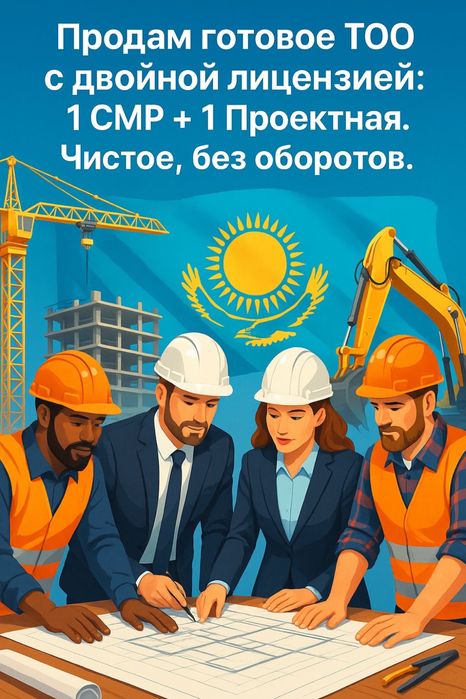 Продам ТОО 1 СМР + 1 ПД двойная лицензия строительная + проектная