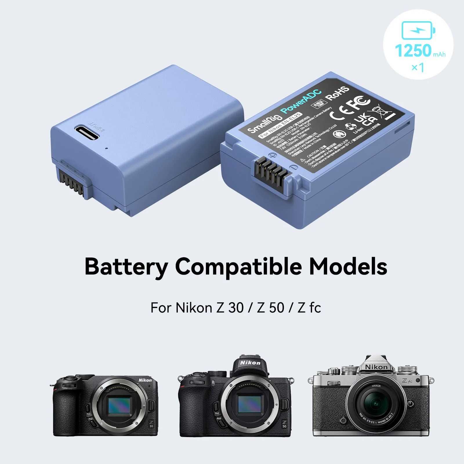 SmallRig Батерия EN-EL25 с USB-C порт за Nikon Z30 / Z50 / Zfc / Z50 Ⅱ