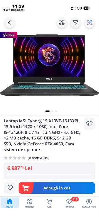 Laptop gaming Msi Cyborg 15 A13VE-863 i5 1340H 16gb 512gb rtx4050