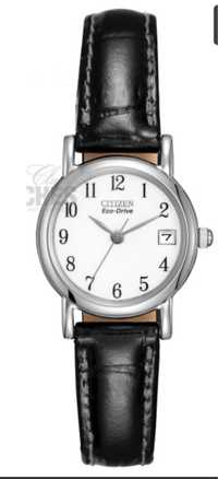 Citizen Women's White Dial Black Leather Strap Eco-Drive  EW1270-06A