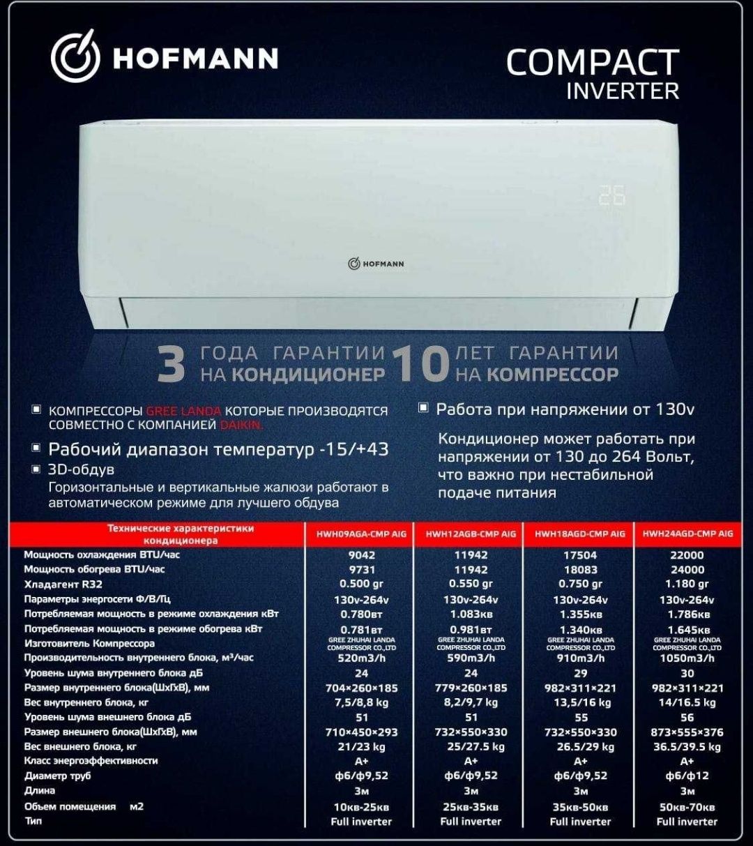 Кондиционер Hofmann (GREE завод) COMPACT INVERTER 09 в Ташкенте