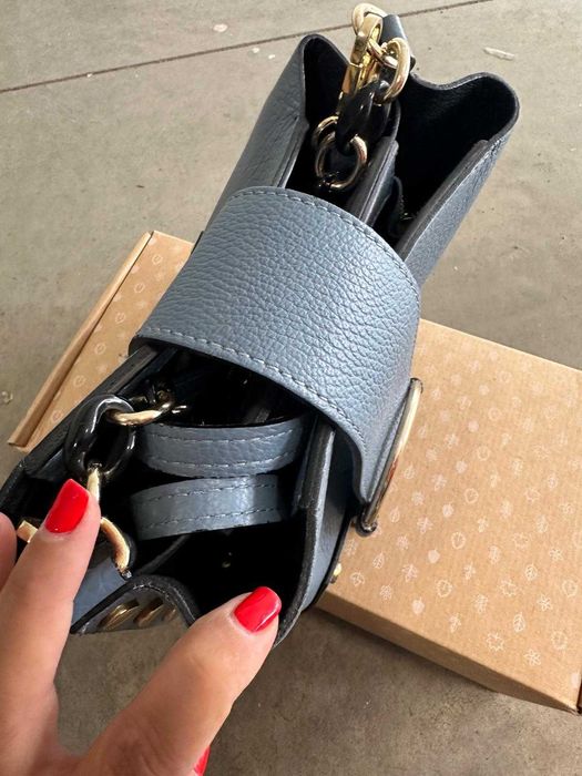 Geanta de piele naturala bleu Italia