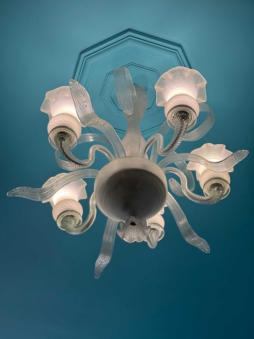 Candelabru cu 5 brate cristal si sticla tip Galle stil Art Nouveau