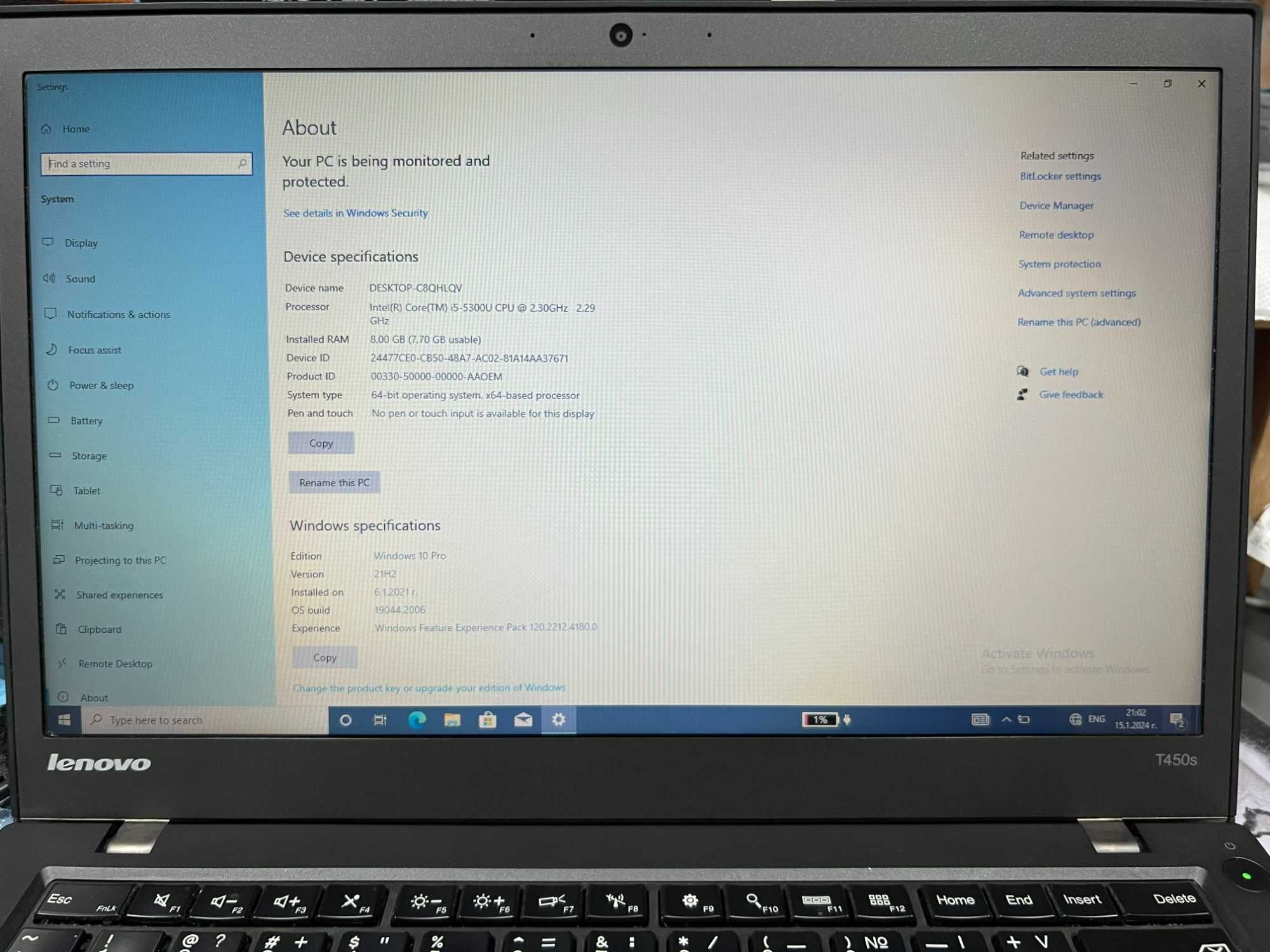 Промоция+ ГАРАНЦИЯ Лаптоп Lenovo T450s/Intel Core i5/8GB RAM/256GB SSD