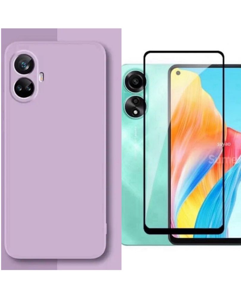 OPPO A38/A58/A78/RENO 10 Husa Silicon Interior Alcantara+Folie Sticla