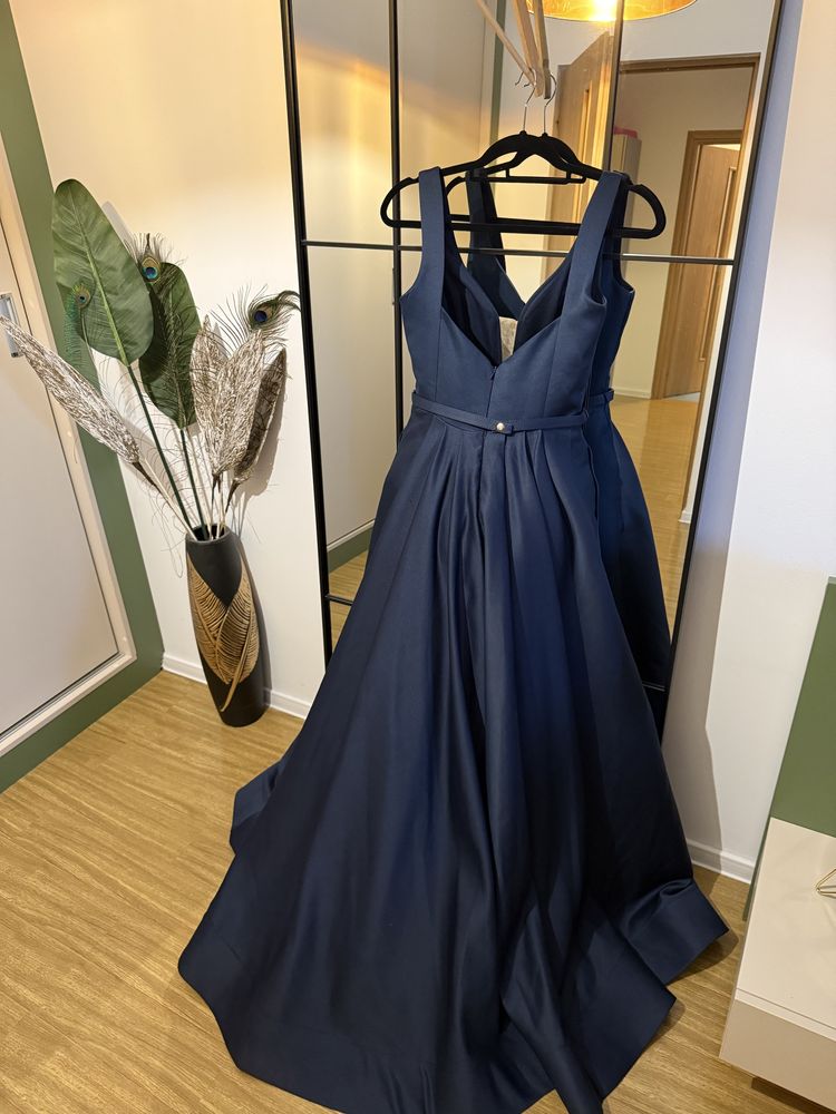 Rochie de seara lunga marime M -40 tafta bleumarin.