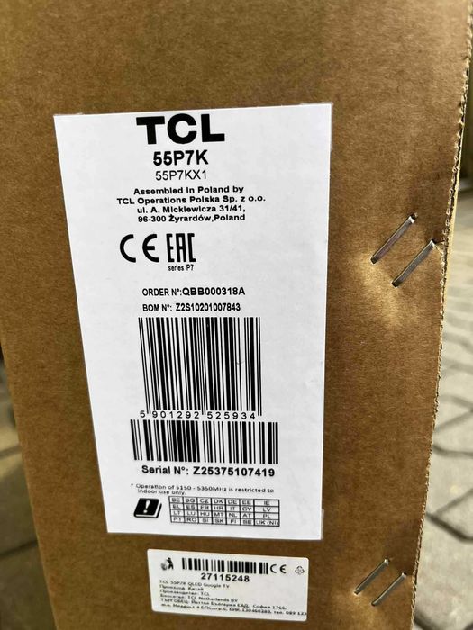 Телевизор TCL 55P7K QLED Smart Google TV / Чисто нов / Запечатан