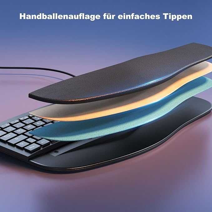 Ергономична , осветена, кабелна клавиатура с поставка за китката