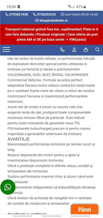 Ocazie !!! Ulei original audi vw skoda seat 0w20 5L