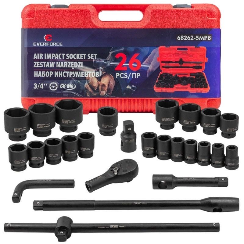 Ударно гедоре комплект EVERFORCE  26 части 12стени (3/4"-1", 17-65 mm)