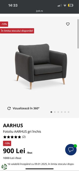 Fotoliu AARHUS gri închis jysk