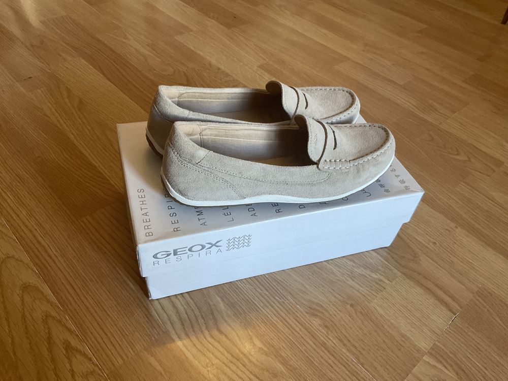 GEOX RESPIRA, pantofi dama sport noi, piele intoarsa, bej, 38