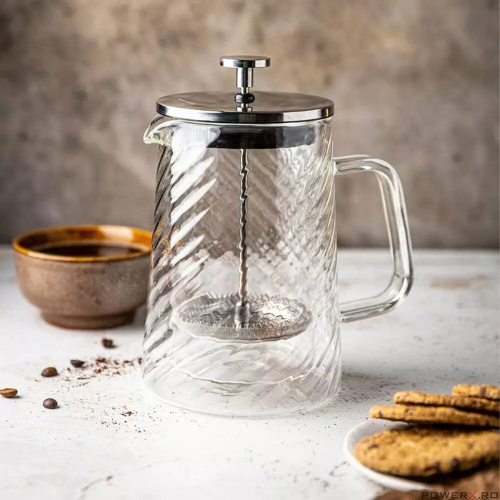 Infuzor cafea, ceai cu piston, sticla, 0,60 L, argintiu, Klausberg