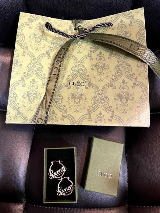 gucci обеци кръгли с чантичка и кутия гучи златни сребърни стомана