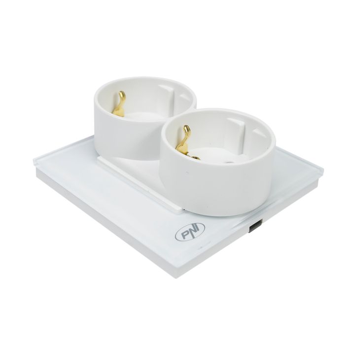 Priza simpla x2 incastrabila PNI WP222W cu rama din sticla culoare alb