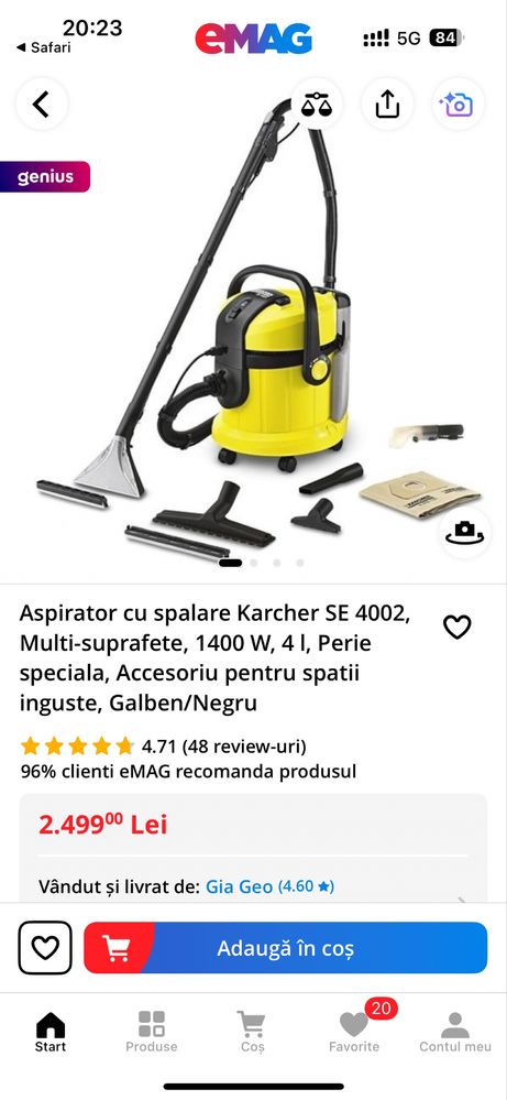 Aspirator cu spalare injectie- extractie Karcher SE 4002