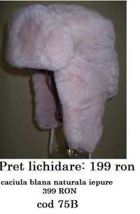Caciula blana naturala iepure roz import SUA - marimea 57 - 199 RON
