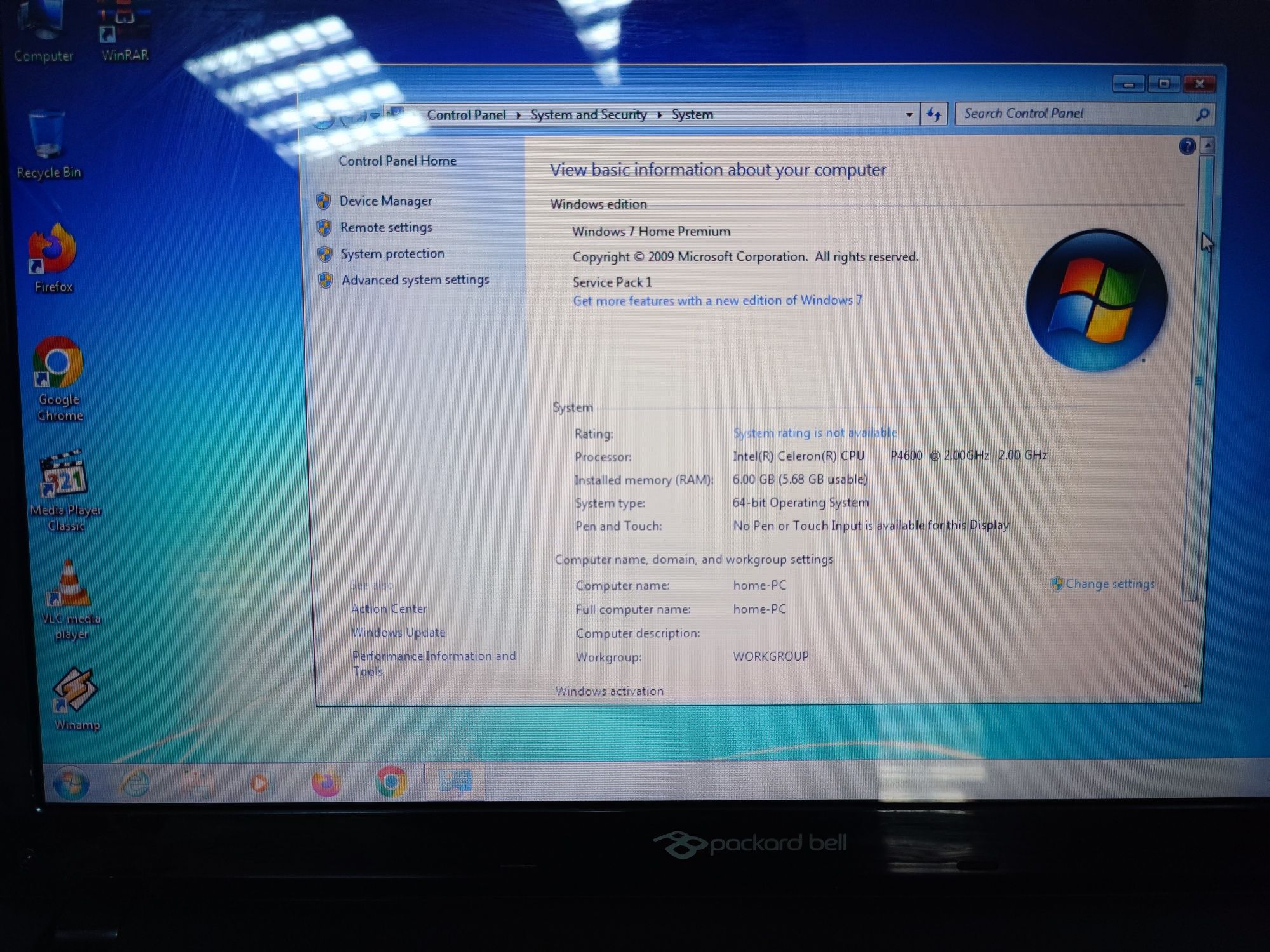 Laptop Packard Bell 6 GB Ram 500 GB memorie tine incarcat peste 2 ore