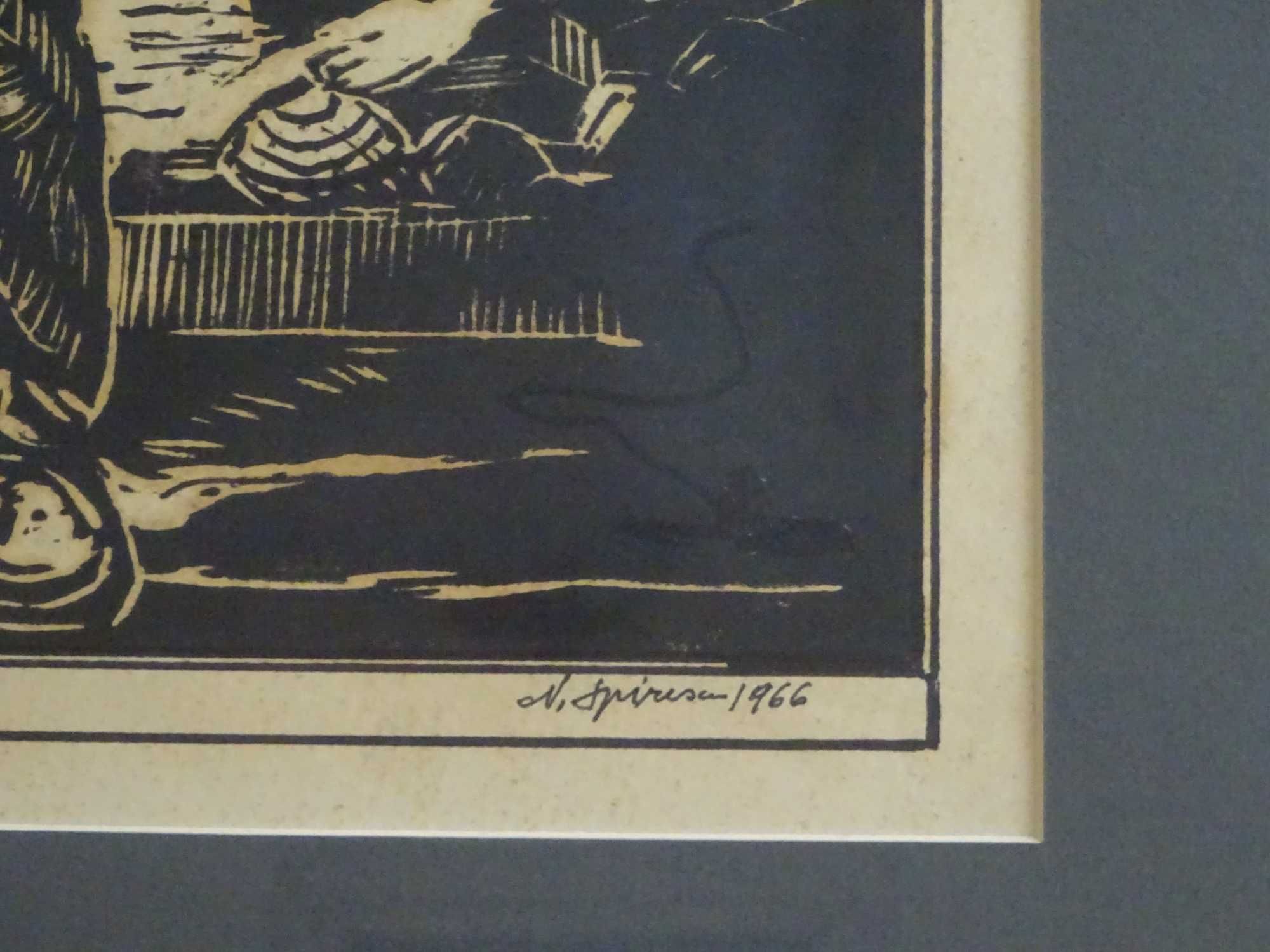Nicolae Spirescu, Greva din Galati, 13 iunie 1916, linogravura, 1966