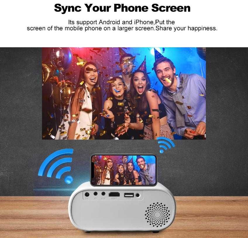 1680x1050 1080P FULL HD HDMI WiFi Miracast Мултимедиа Проектор Андроид