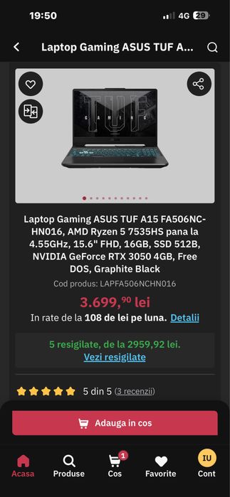 Vand leptop asus tuf amd ryzen 5 -7535.