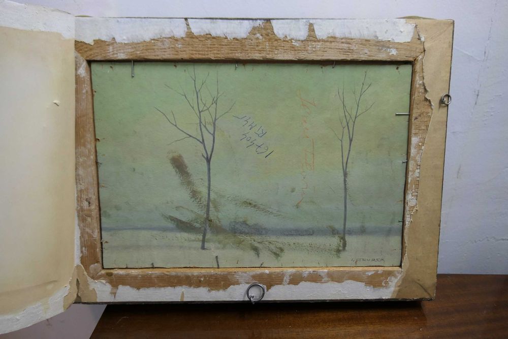 Iosif Steurer - Peisaj de iarna - Fata/ verso 2 lucrari Rama de epoca