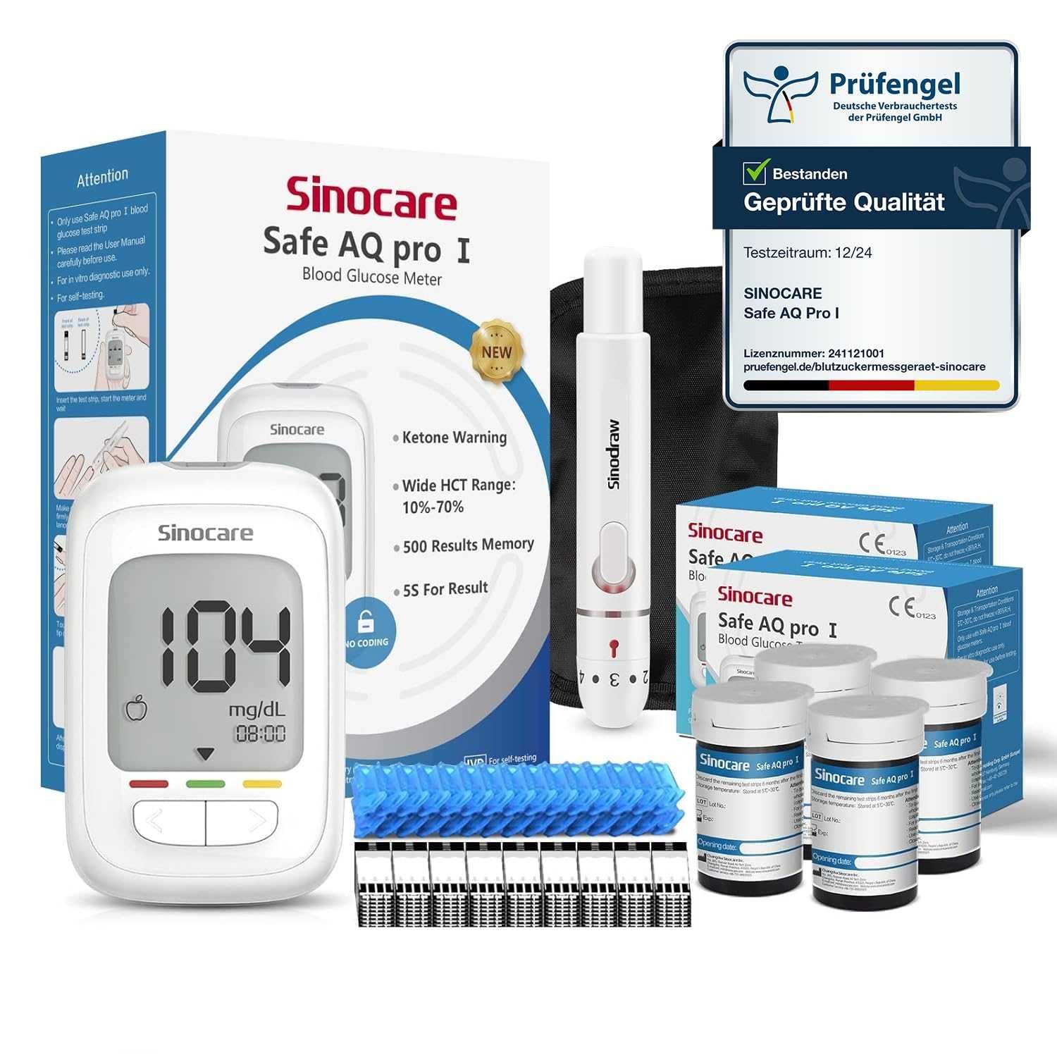 Комплект глюкомер за кръвна захар със 100 тест ленти от sinocare