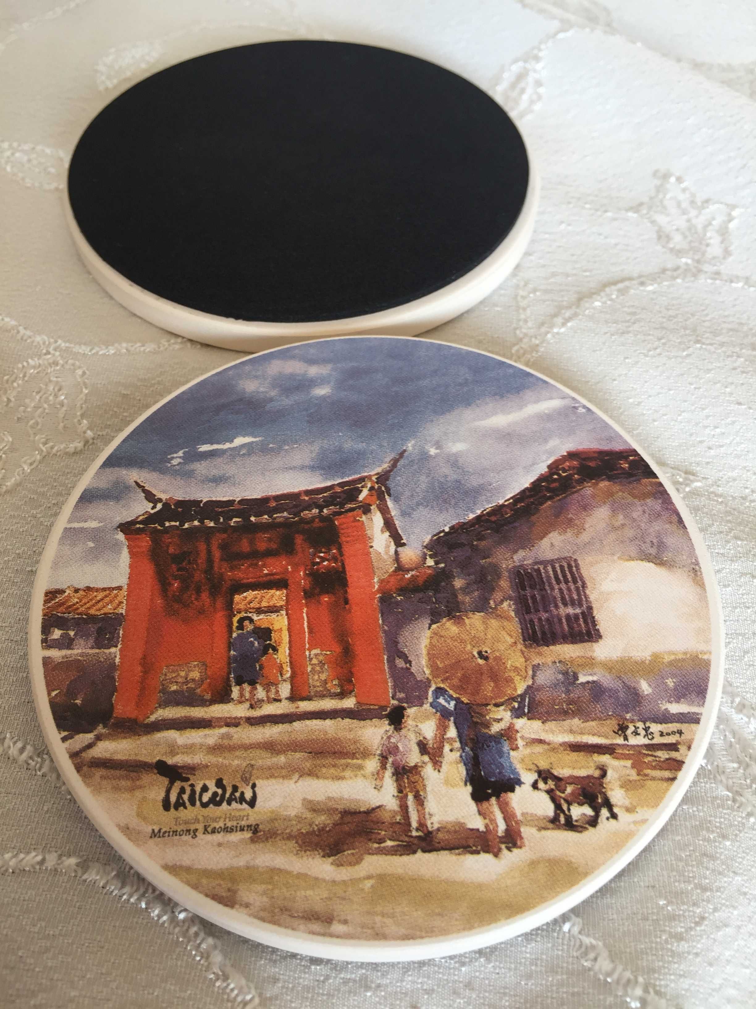 Рисувани керамични подложки за чаши от Тайван, уникат, подаръчна кутия