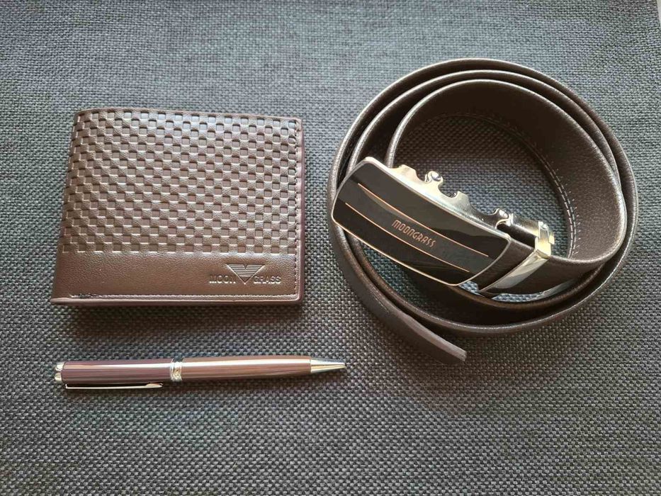 Подаръчен комплект колан,портмоне и химикал Moon Grass  2 цвята