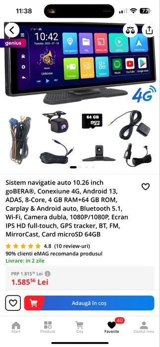 Navigatie auto cu SIM 10.26 Android 13 8-Core 4GB RAM 64GB ROM Carplay