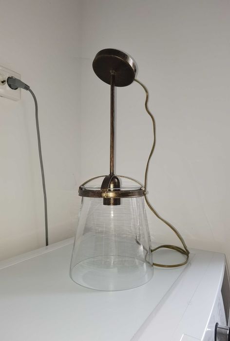felinar lustra pendul metal antichizat + sticla SUPERB + stare f buna