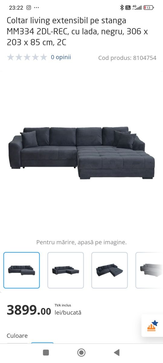 Vând colțar living extensibil pe dreapta
