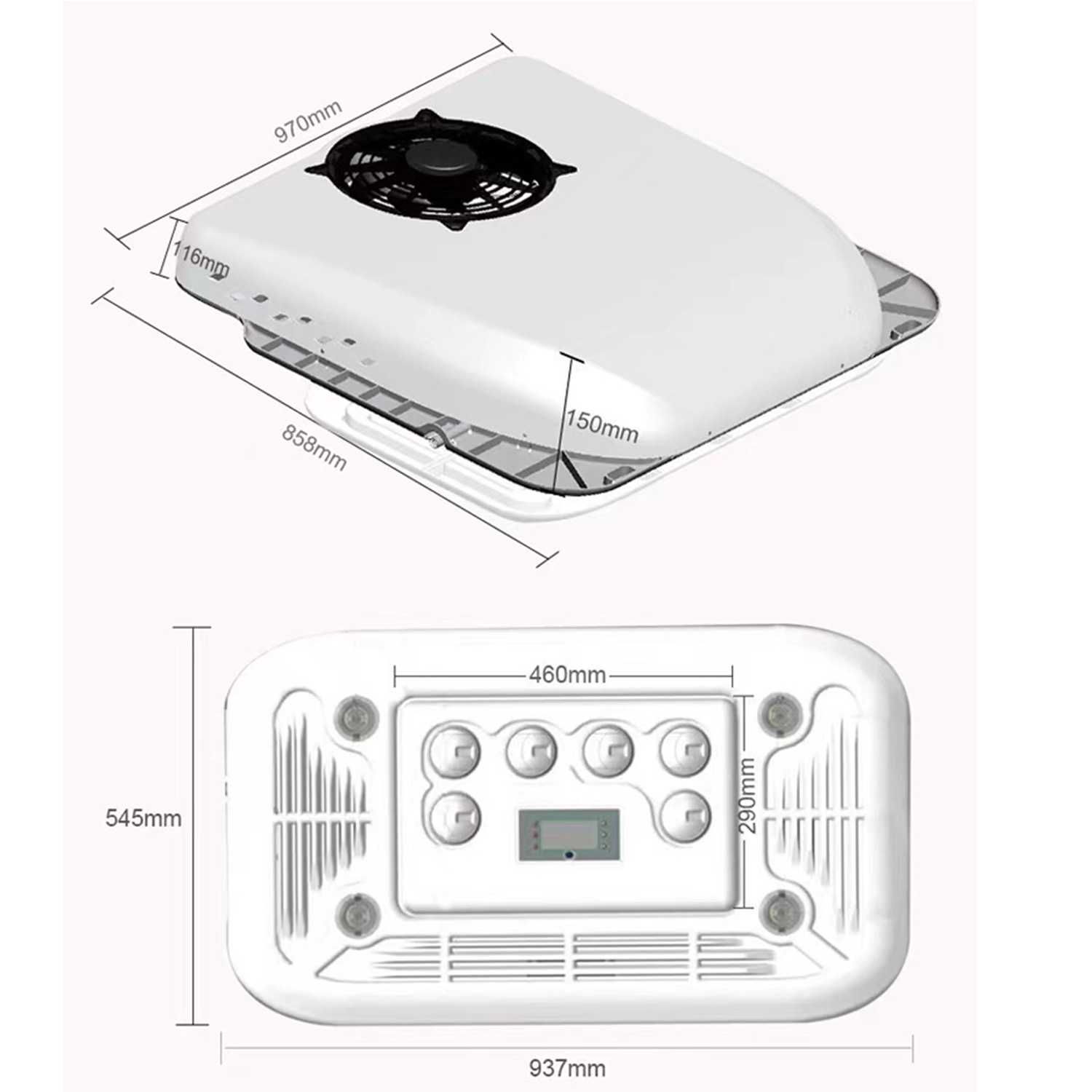 Бюджетен Електрически климатик "Лукс" 2600W- 12/24V за Бусове, Кемпери