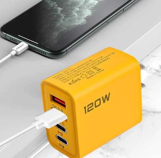 Бързо Зареждащо Зарядно Смартфон 120W 2x изхода за USB кабел +2x за PD