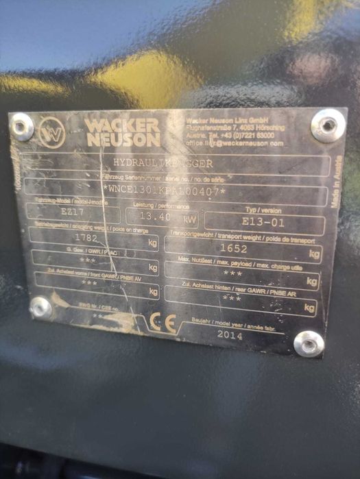 Wacker Neuson EZ 17 Mini Excavator An Fabricatie : 2014 Ore : 4085