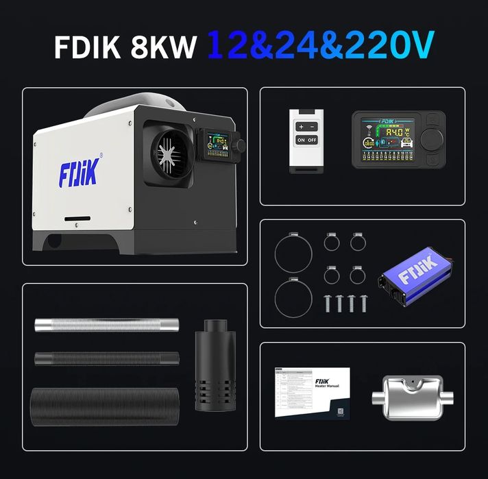 Incalzitor stationar, Sirocou, Vevor-Fdik 8KW 12v&24v&220v Bluetooth