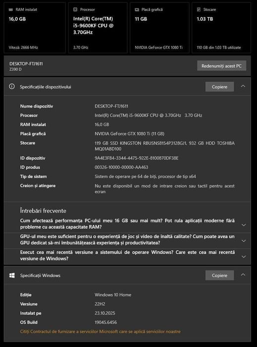 Pc Gaming I5 9600KF 16GB Ram GTX 1080TI