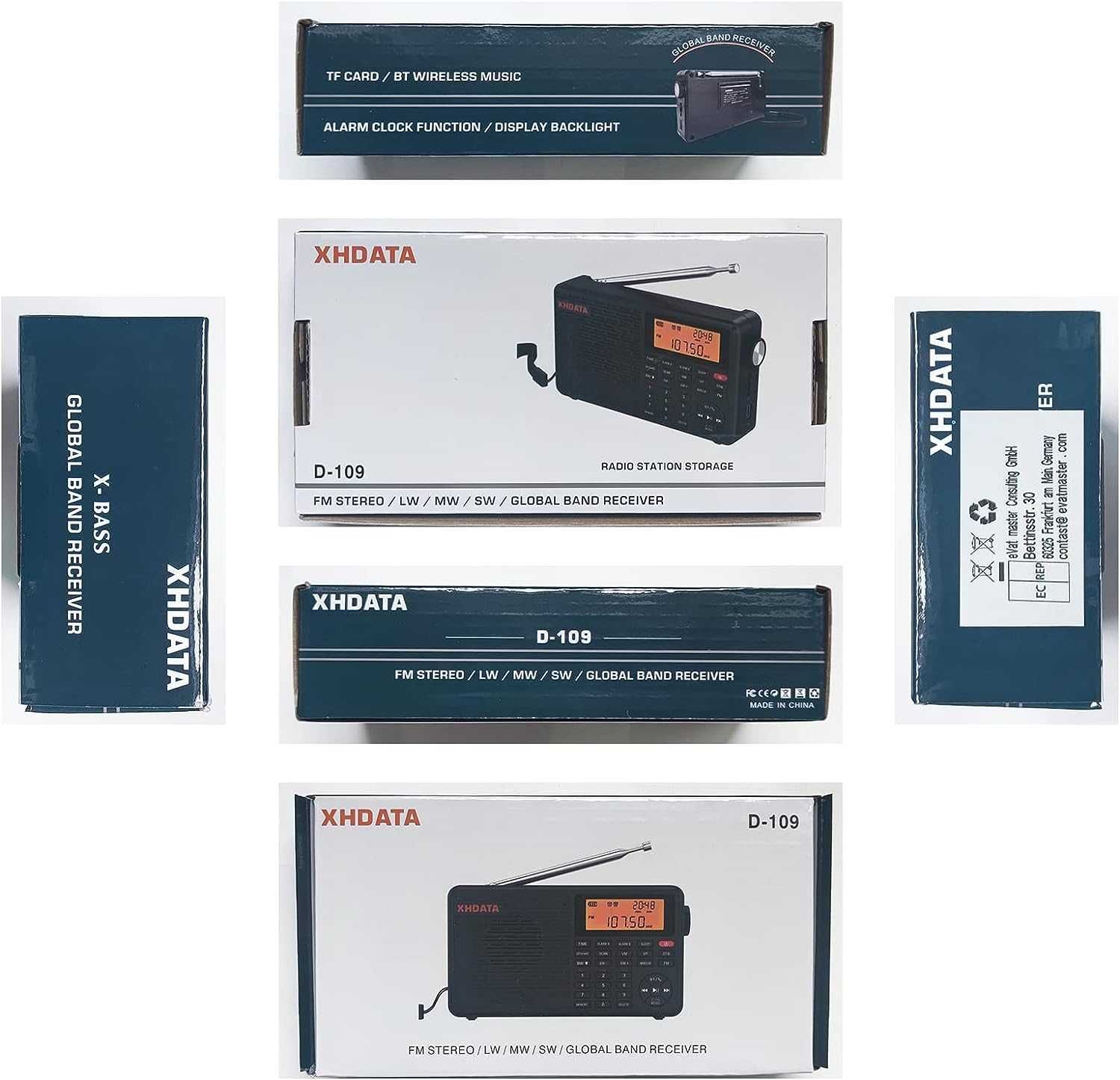 XHDATA D109WB портативен World радиоприемник,с Bluetooth,SD Card Slot
