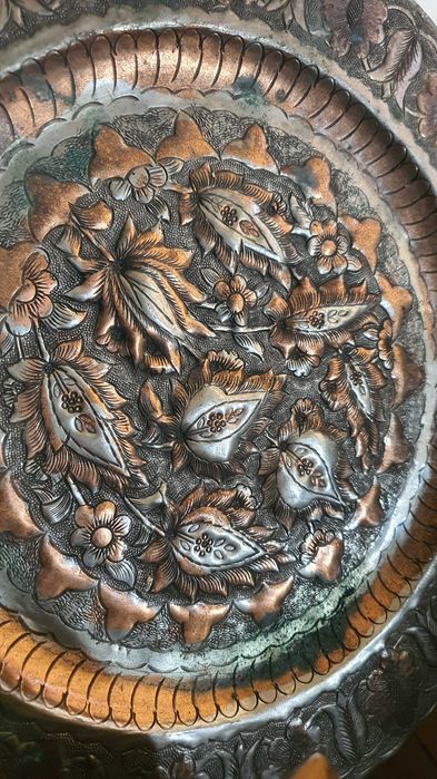 Турска медна кована чиния, 60те г–32см Декорация за стена.