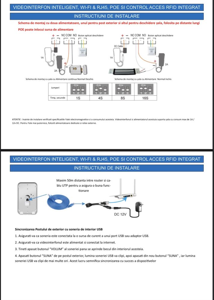 Videointerfon inteligent WI-FI & RJ45, POE si Control acces RFID