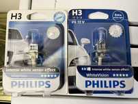 Bec auto H3 Philips White Vision, 12V, 55W, P22s, Lumina alba